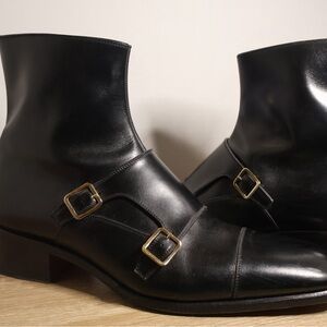 Tom Ford Black Leather Monk Strap Boots